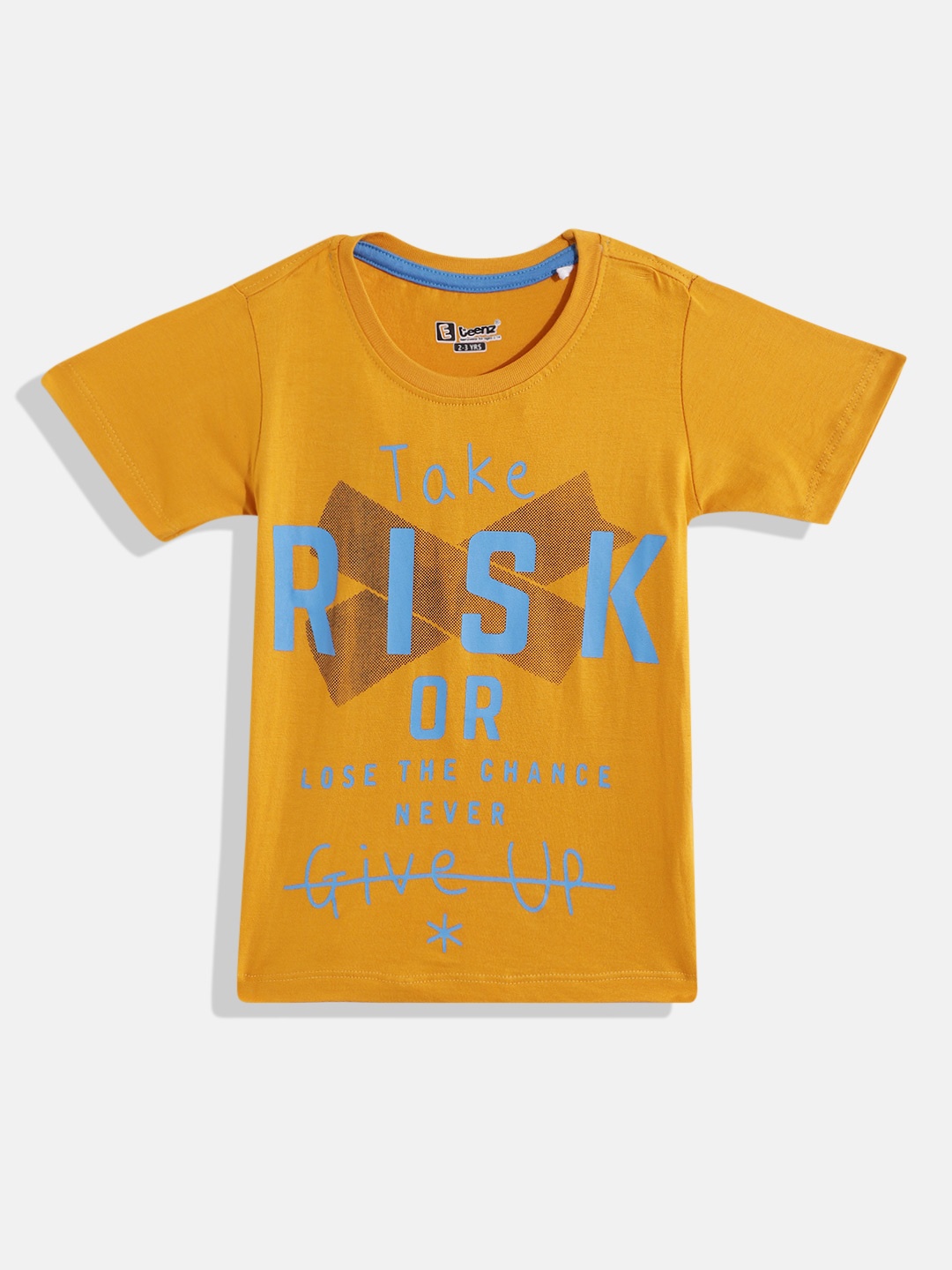 

Eteenz Boys Typography Eteenz Printed Pure Cotton T-shirt, Mustard