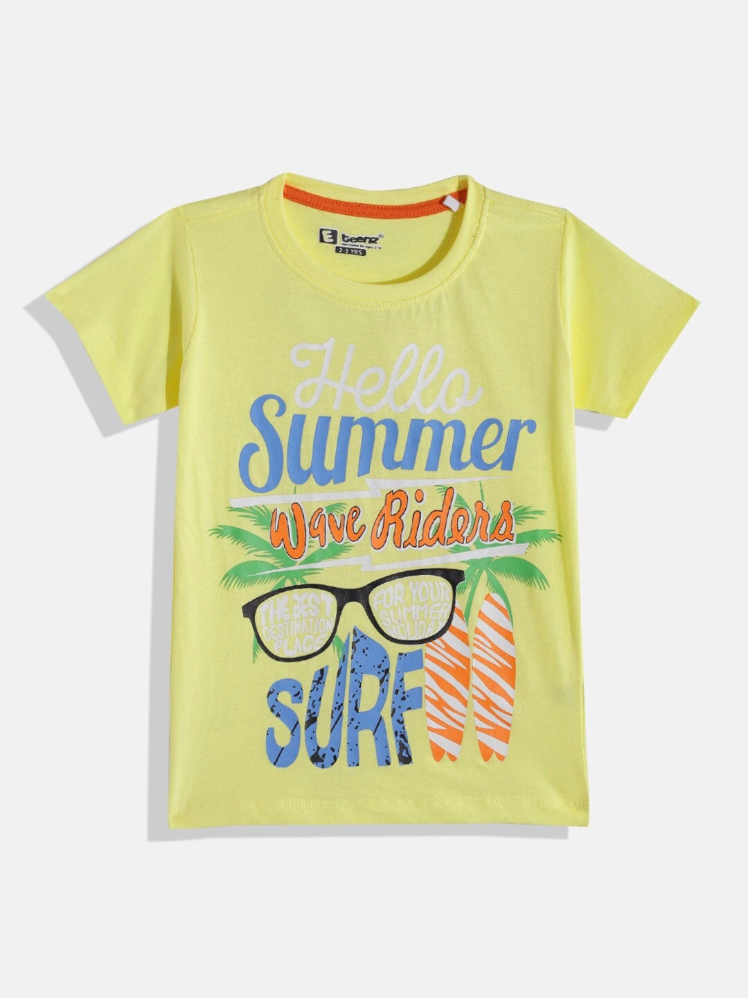 

Eteenz Boys Typography Printed Pure Cotton T-shirt, Yellow