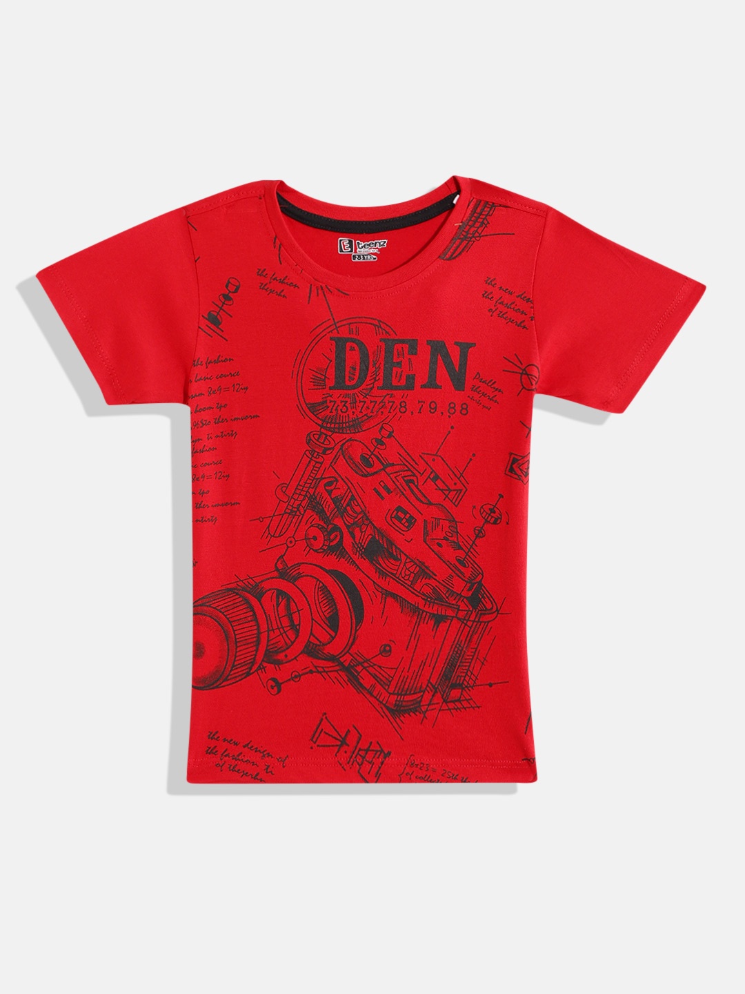 Eteenz Boys Typography Eteenz Printed Pure Cotton T-shirt, Red