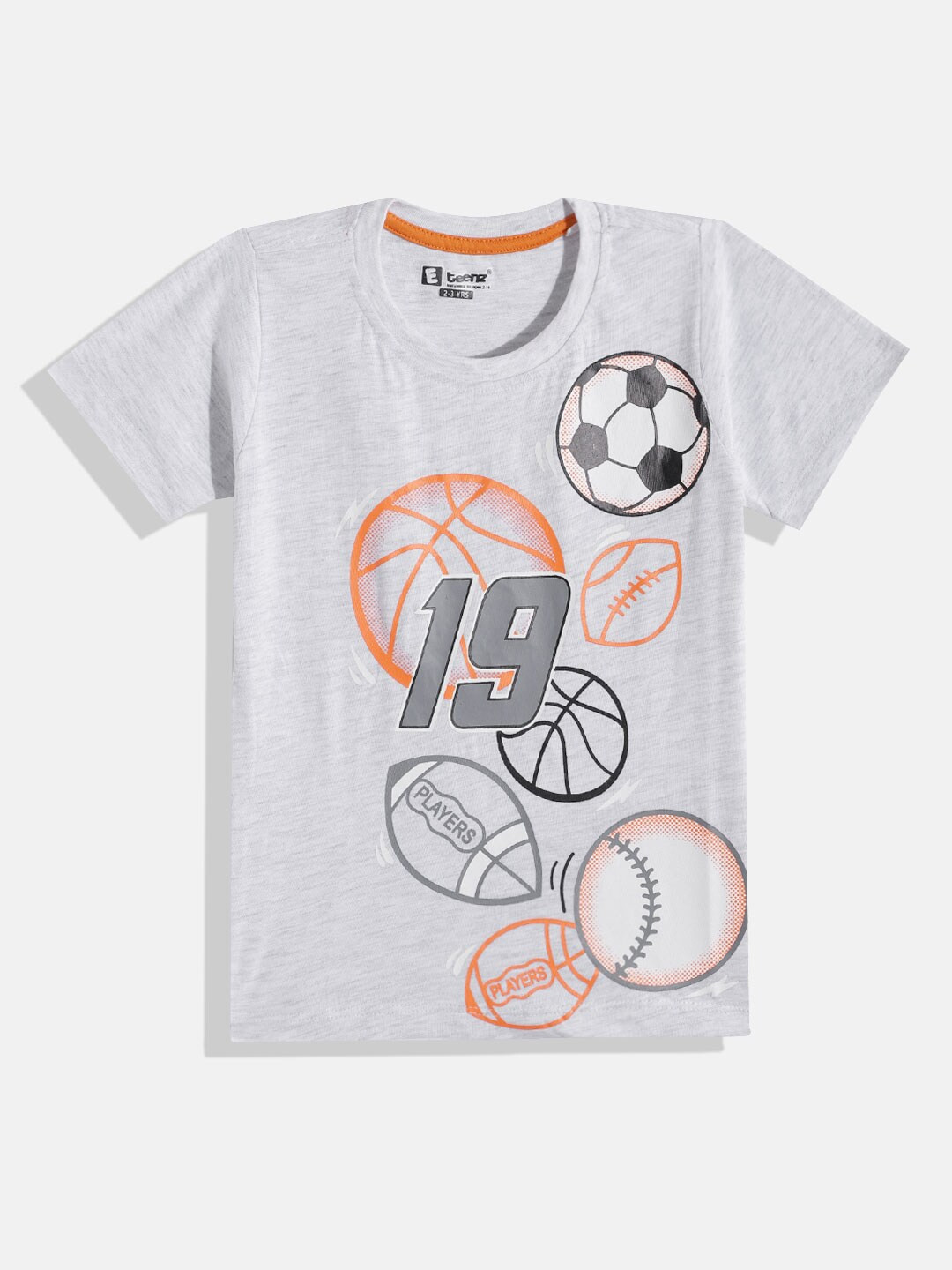 

Eteenz Boys Printed Cotton T-shirt, Grey