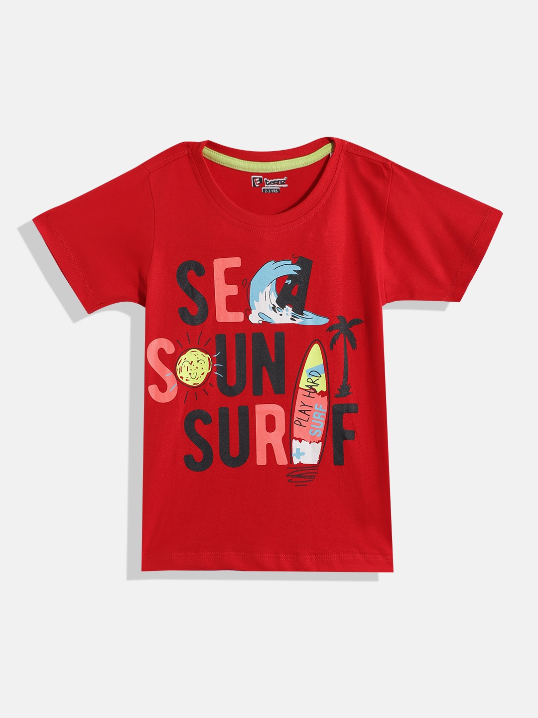 

Eteenz Boys Typography Eteenz Printed Pure Cotton T-shirt, Red