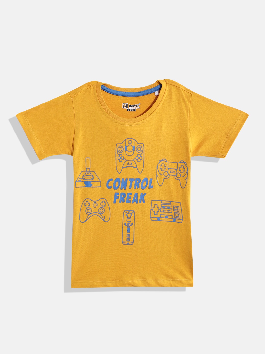 

Eteenz Boys Printed Premium Cotton T-shirt, Mustard