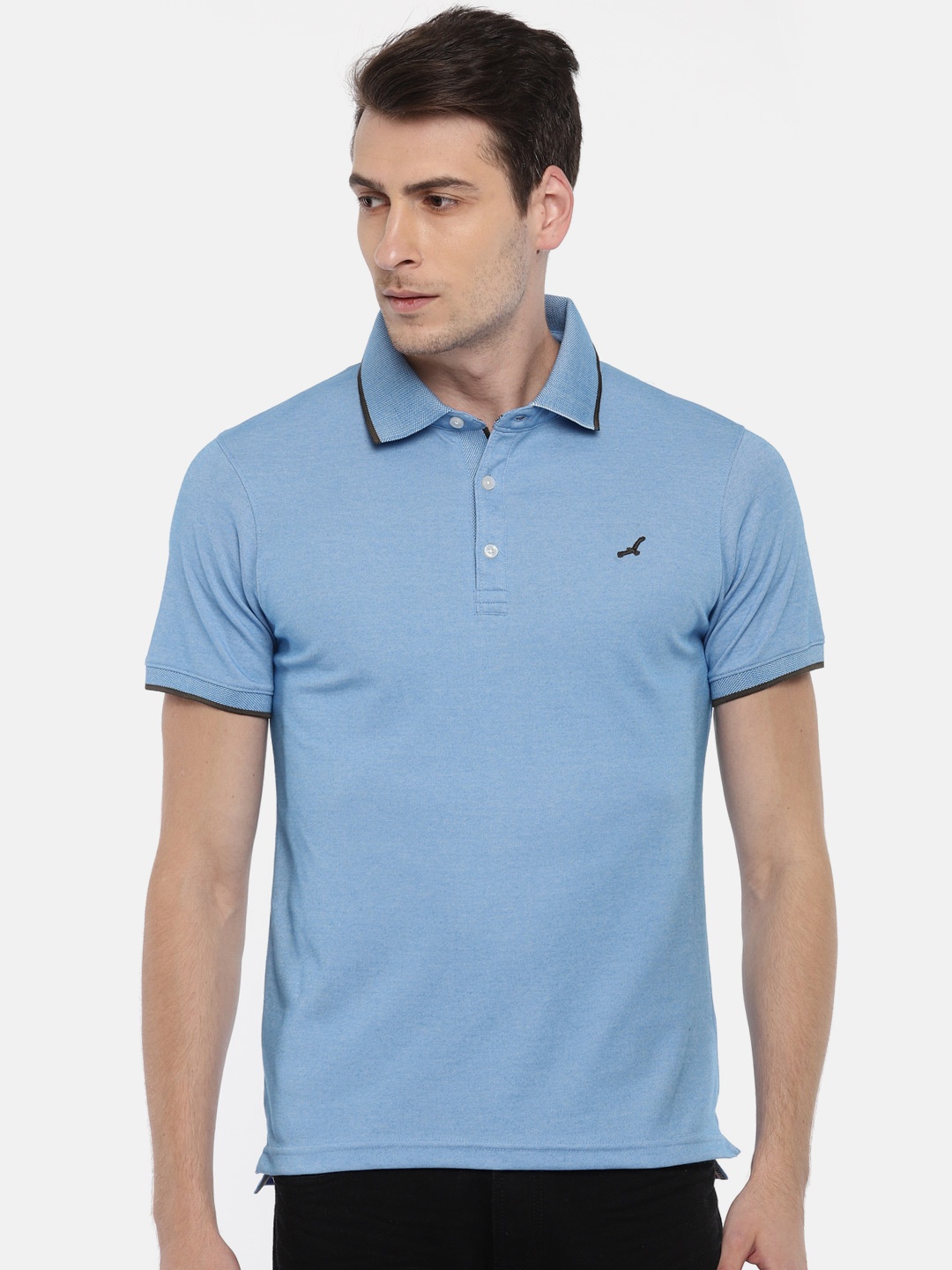 

American Crew Men Blue Solid Polo Collar T-shirt