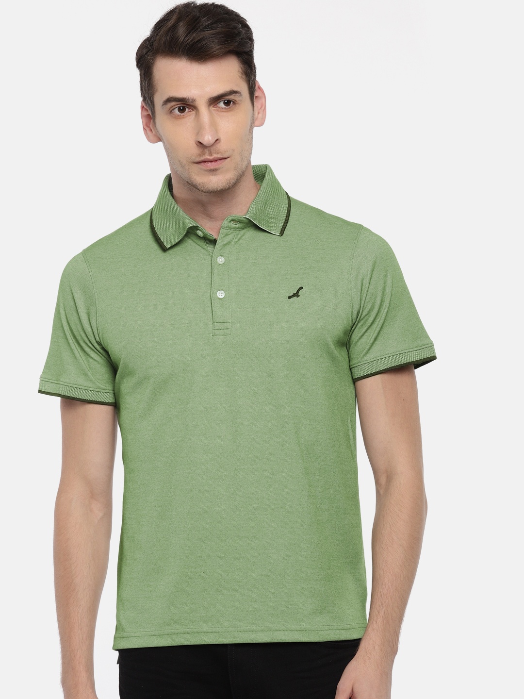 

American Crew Men Green Solid Polo Collar T-shirt