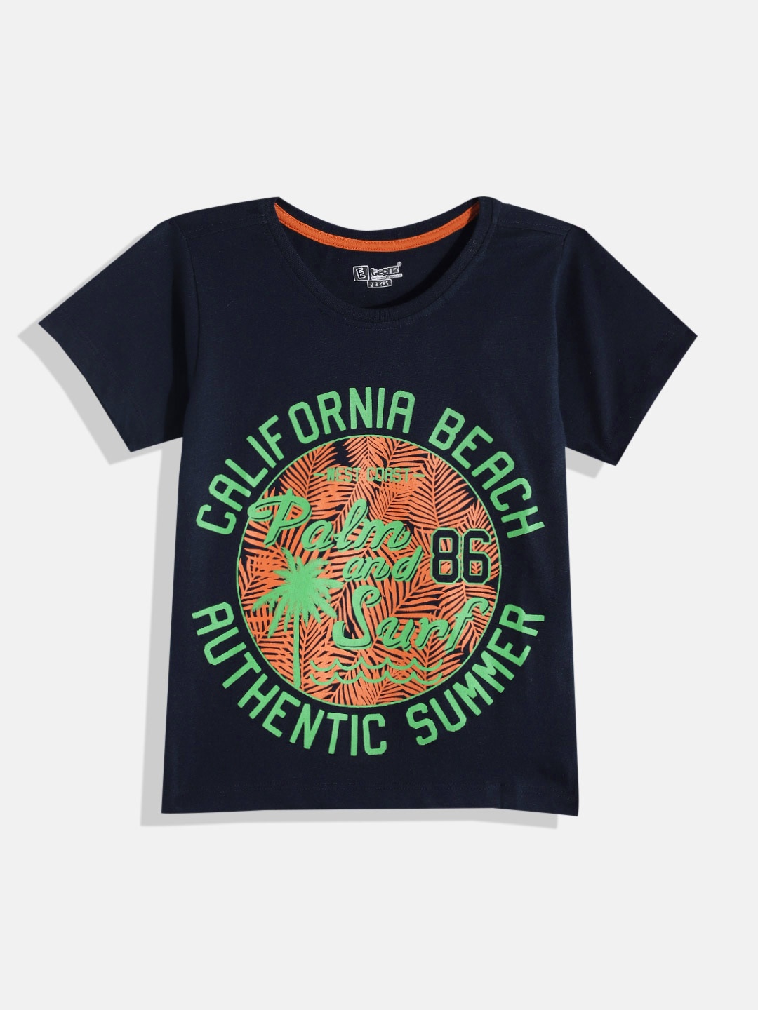 

Eteenz Boys Typography & Tropical Printed Premium Cotton T-shirt, Navy blue
