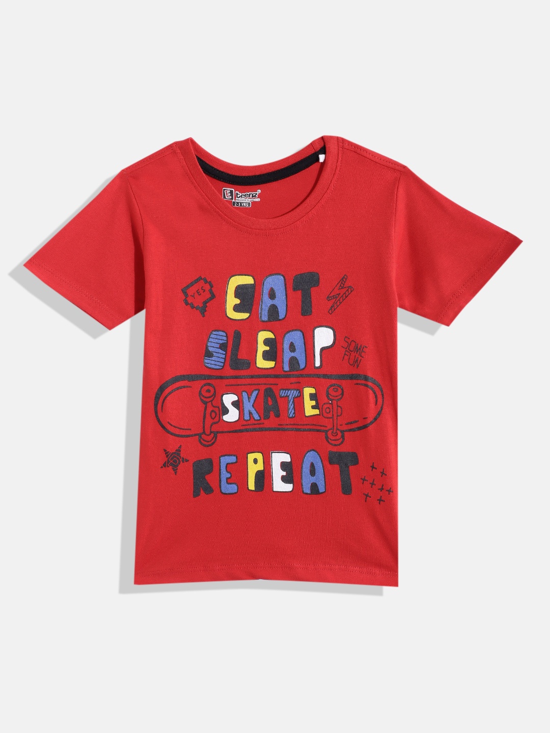 

Eteenz Boys Printed Premium Cotton T-shirt, Red