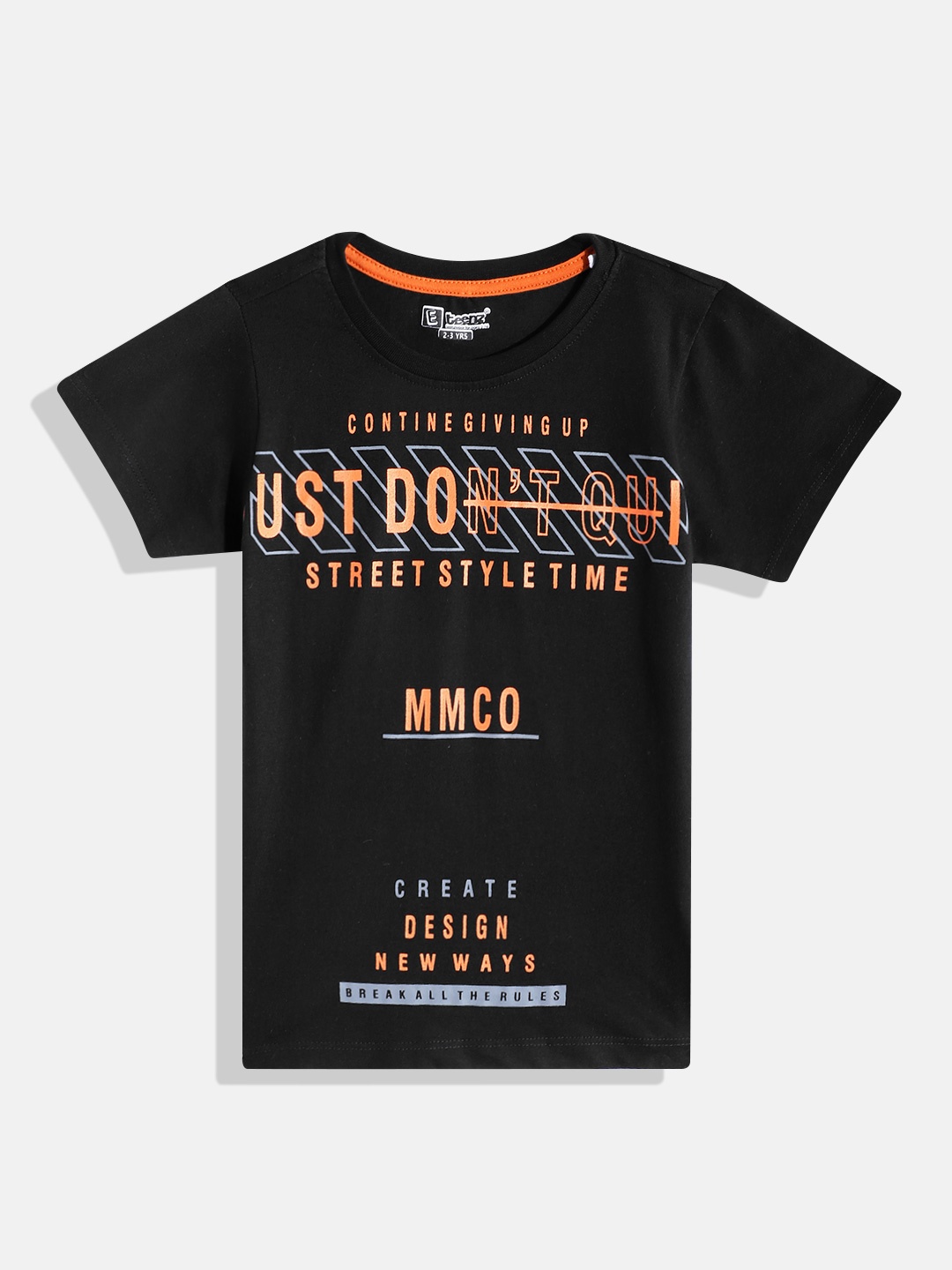 

Eteenz Boys Typography Printed Pure Cotton T-shirt, Black