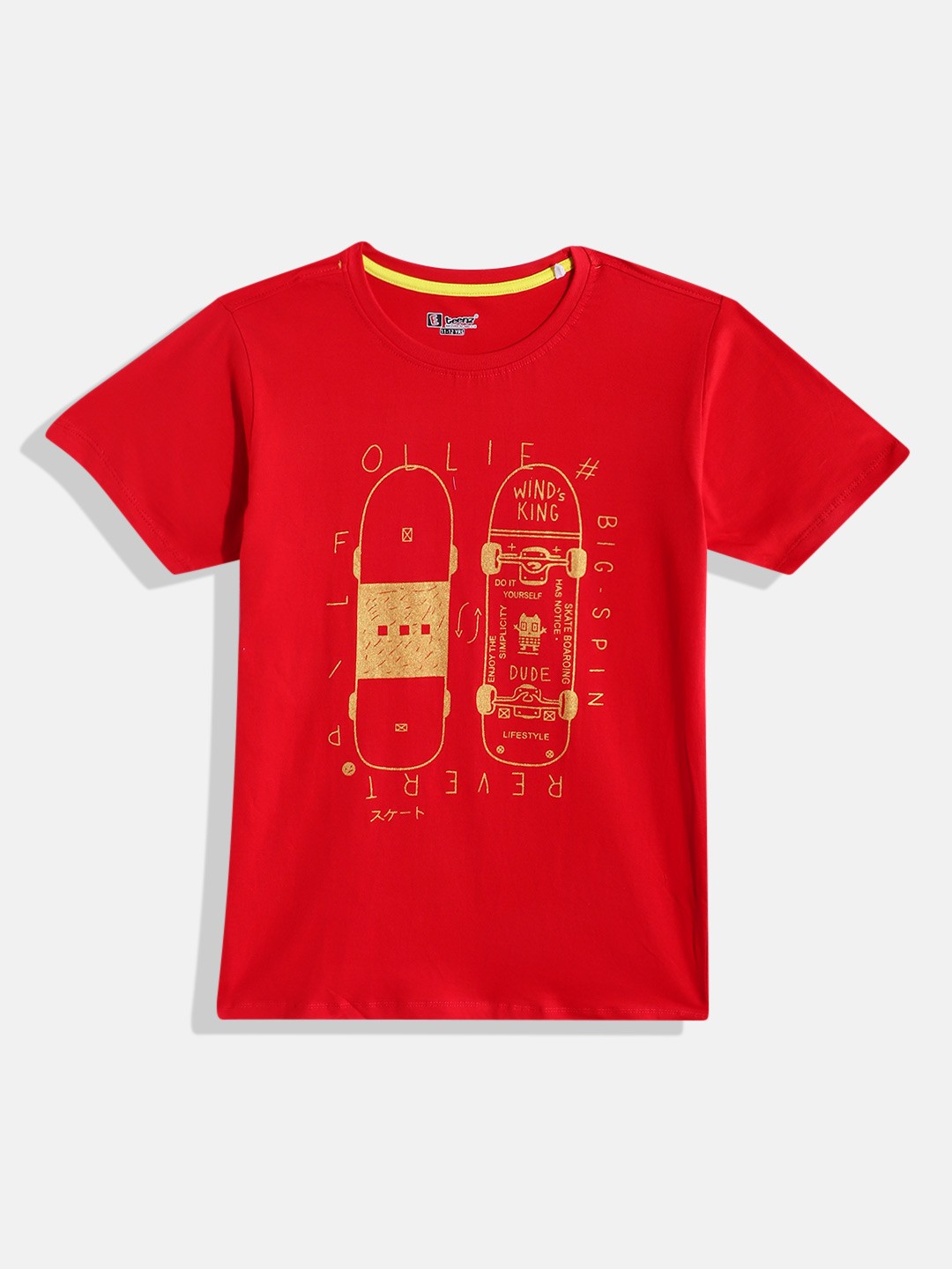 

Eteenz Boys Printed Pure Cotton T-shirt, Red