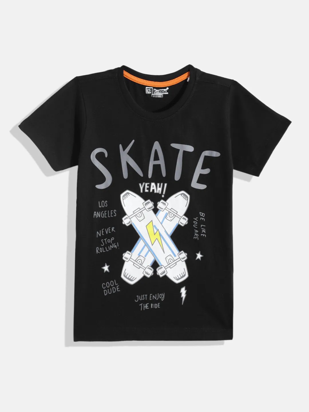 

Eteenz Boys Printed Pure Cotton T-shirt, Black