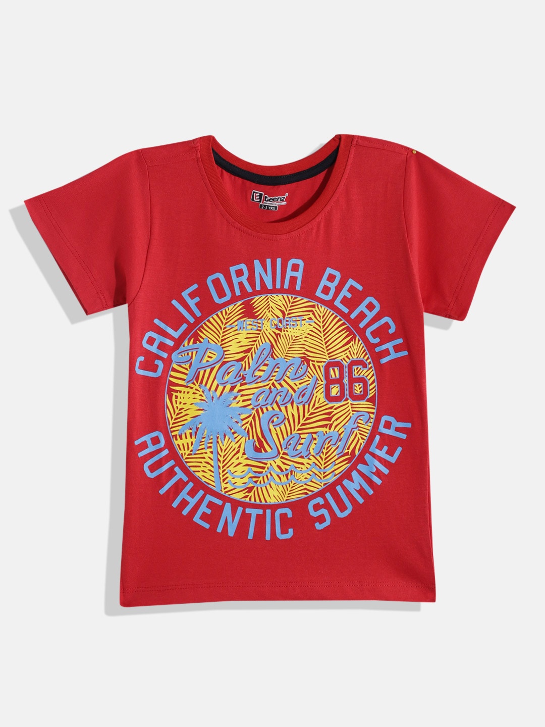 

Eteenz Boys Typography & Tropical Printed Premium Cotton T-shirt, Red