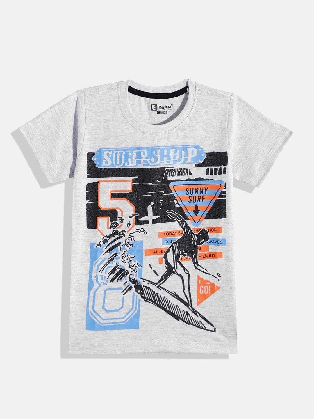 

Eteenz Boys Graphic Printed Cotton T-shirt, Grey melange