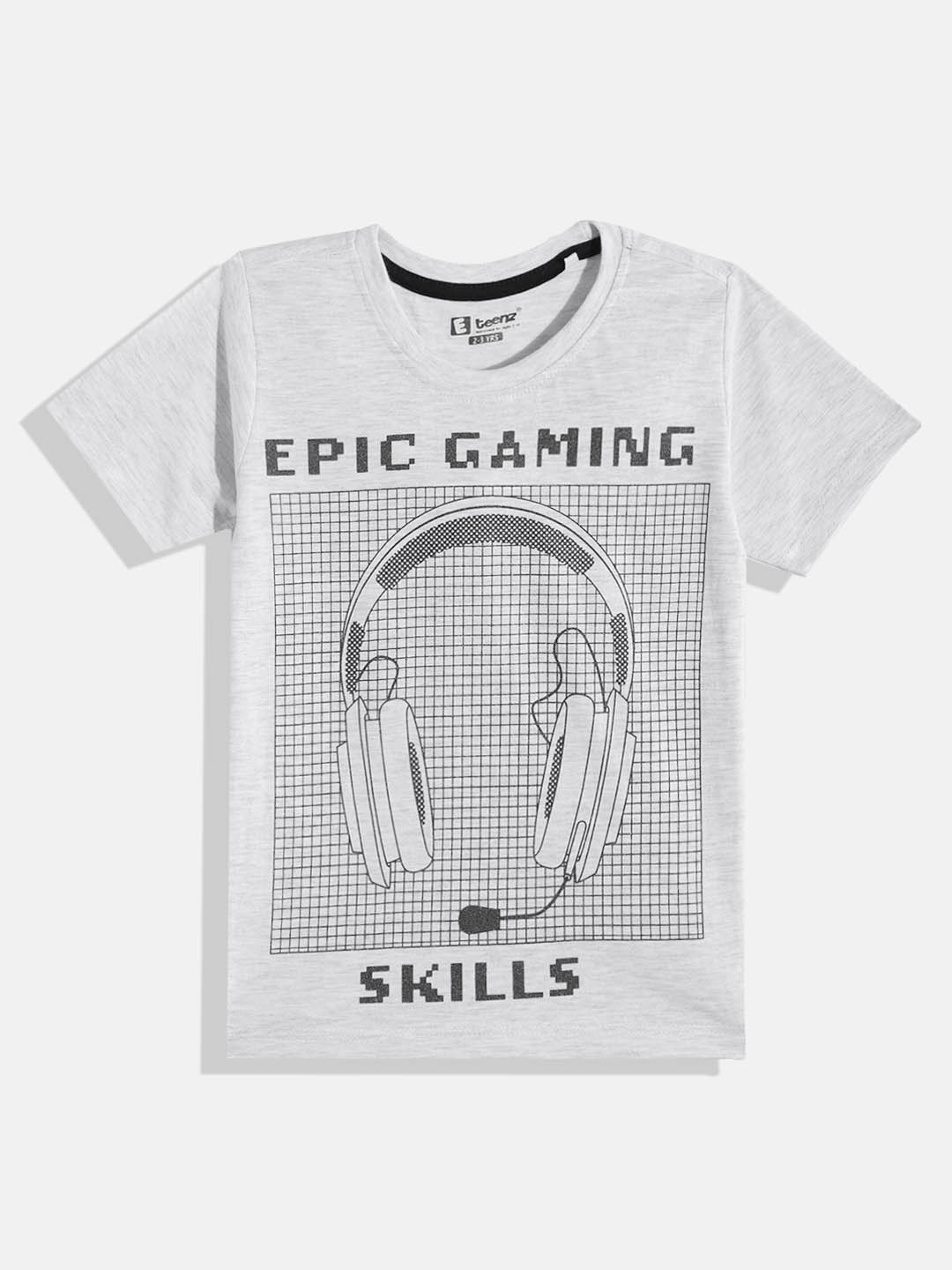 

Eteenz Boys Printed Premium Cotton Regular Fit T-shirt, Grey melange