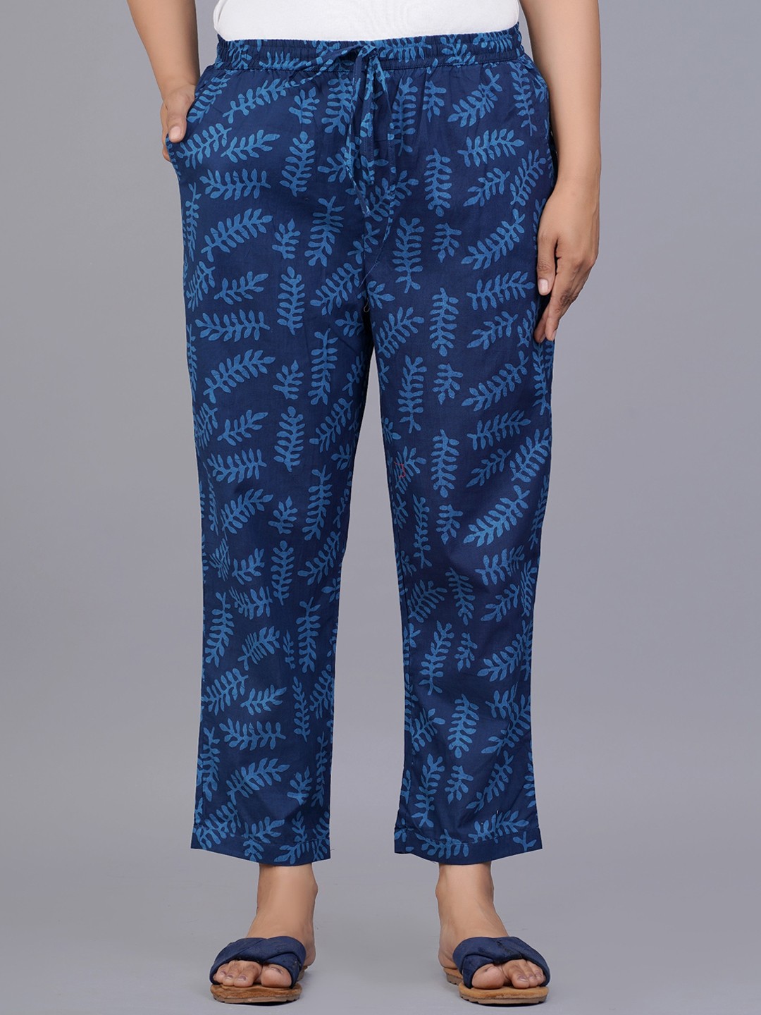 

JAIPUR PRIME Women Printed Pure Cotton Lounge Pants, Blue