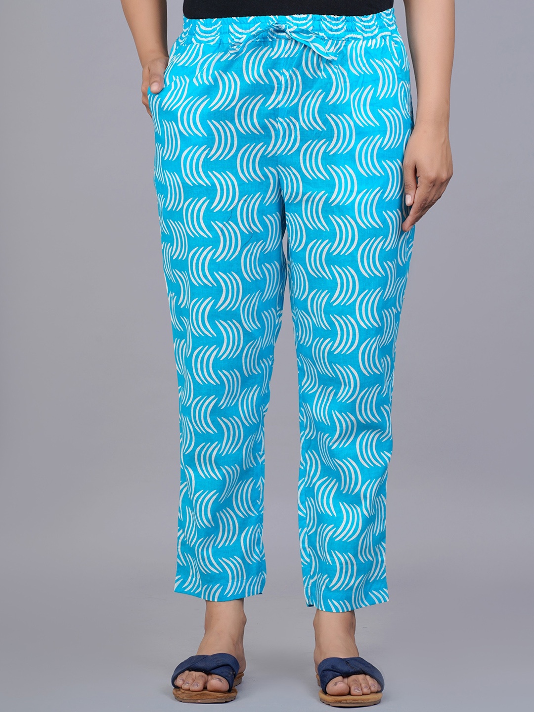 

JAIPUR PRIME Women Printed Pure Cotton Lounge Pants, Turquoise blue