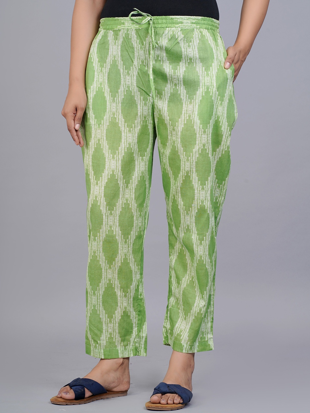 

JAIPUR PRIME Women Printed Pure Cotton Lounge Pants, Green