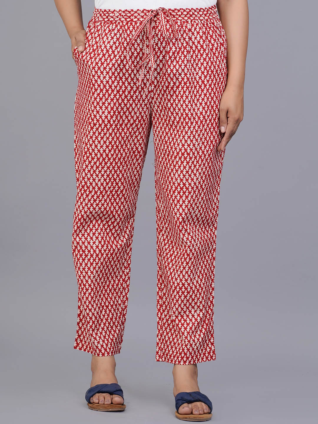 

JAIPUR PRIME Women Floral Printed Easy Wash Pure Cotton Cropped Trousers, Red
