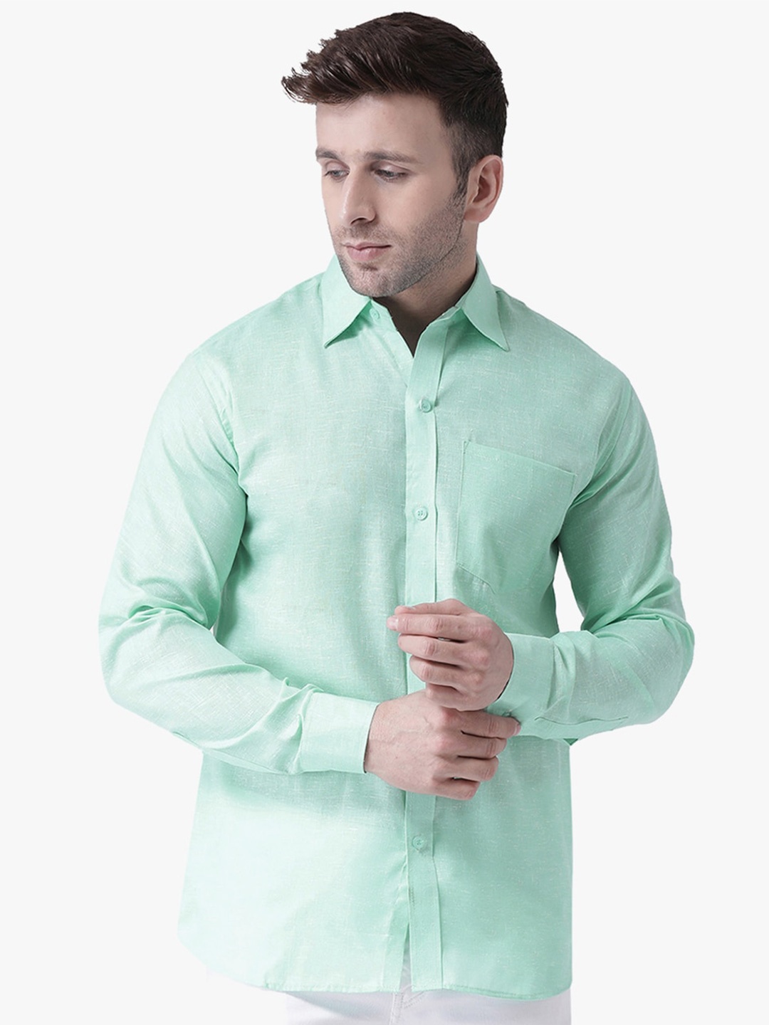 

RIAG Mandarin Collar Cotton Casual Shirt, Green