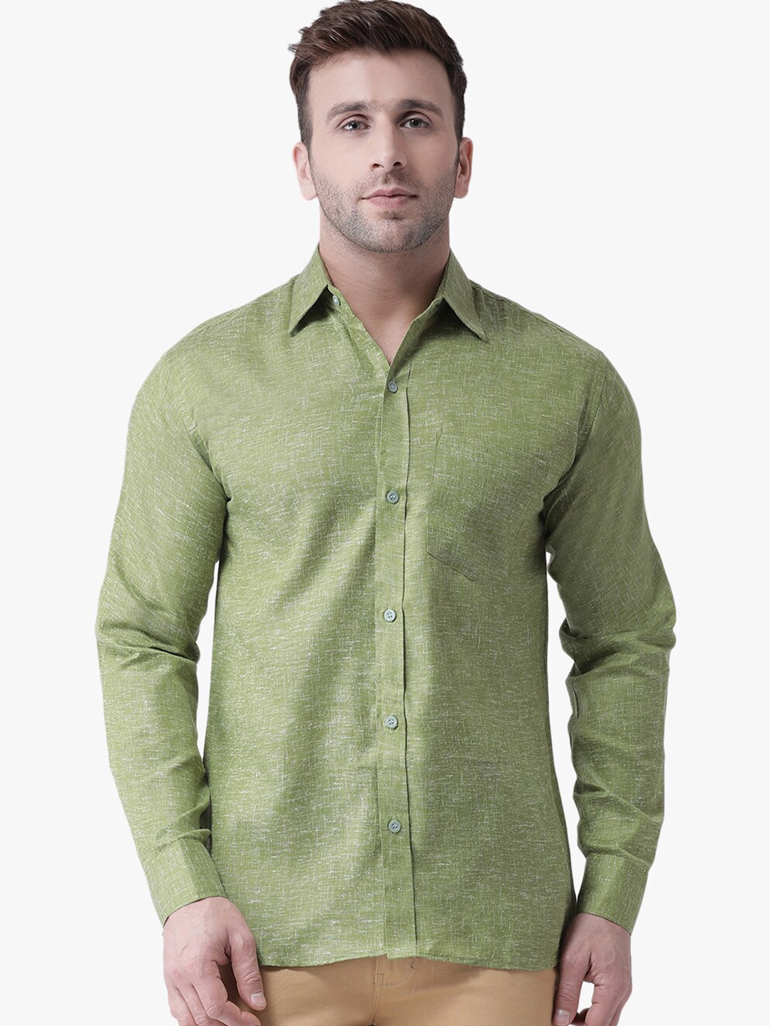 

RIAG Spread Collar Opaque Cotton Casual Shirt, Green