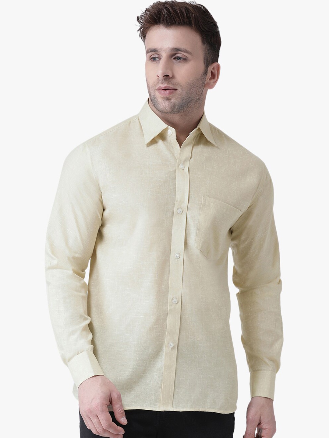 

RIAG Spread Collar Long Sleeves Cotton Shirt, Beige