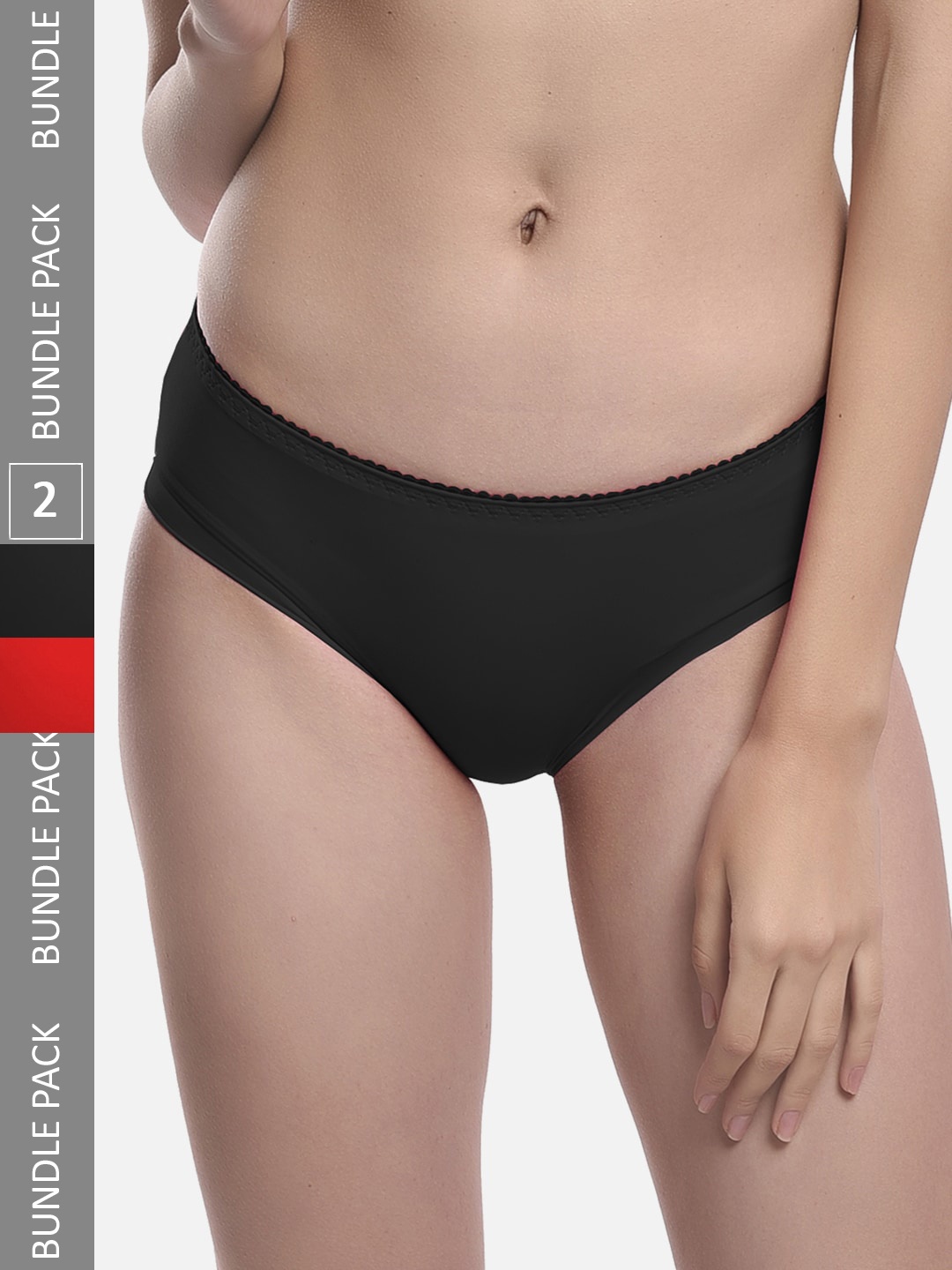 

StyFun Women Pack Of 2 Seamless Anti Microbial Hipster Briefs LS_Chinki_Panty_BlackRed, Black