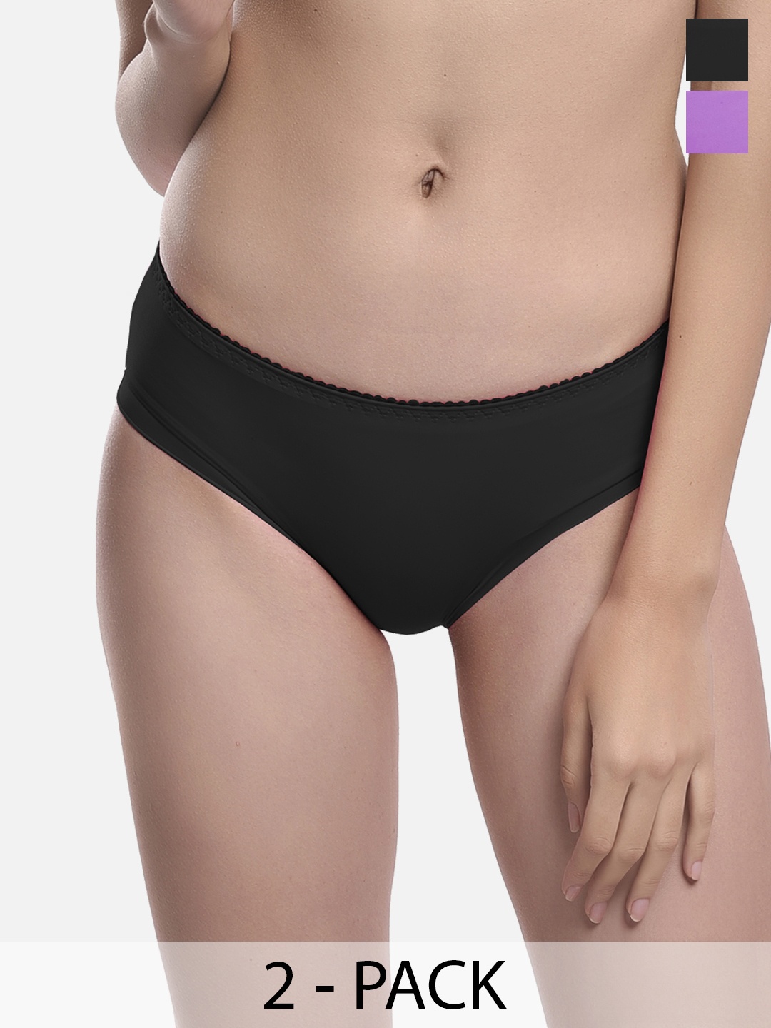 

StyFun Women Pack Of 2 Hipster Briefs LS_Chinki_Panty_BlackPurple, Black