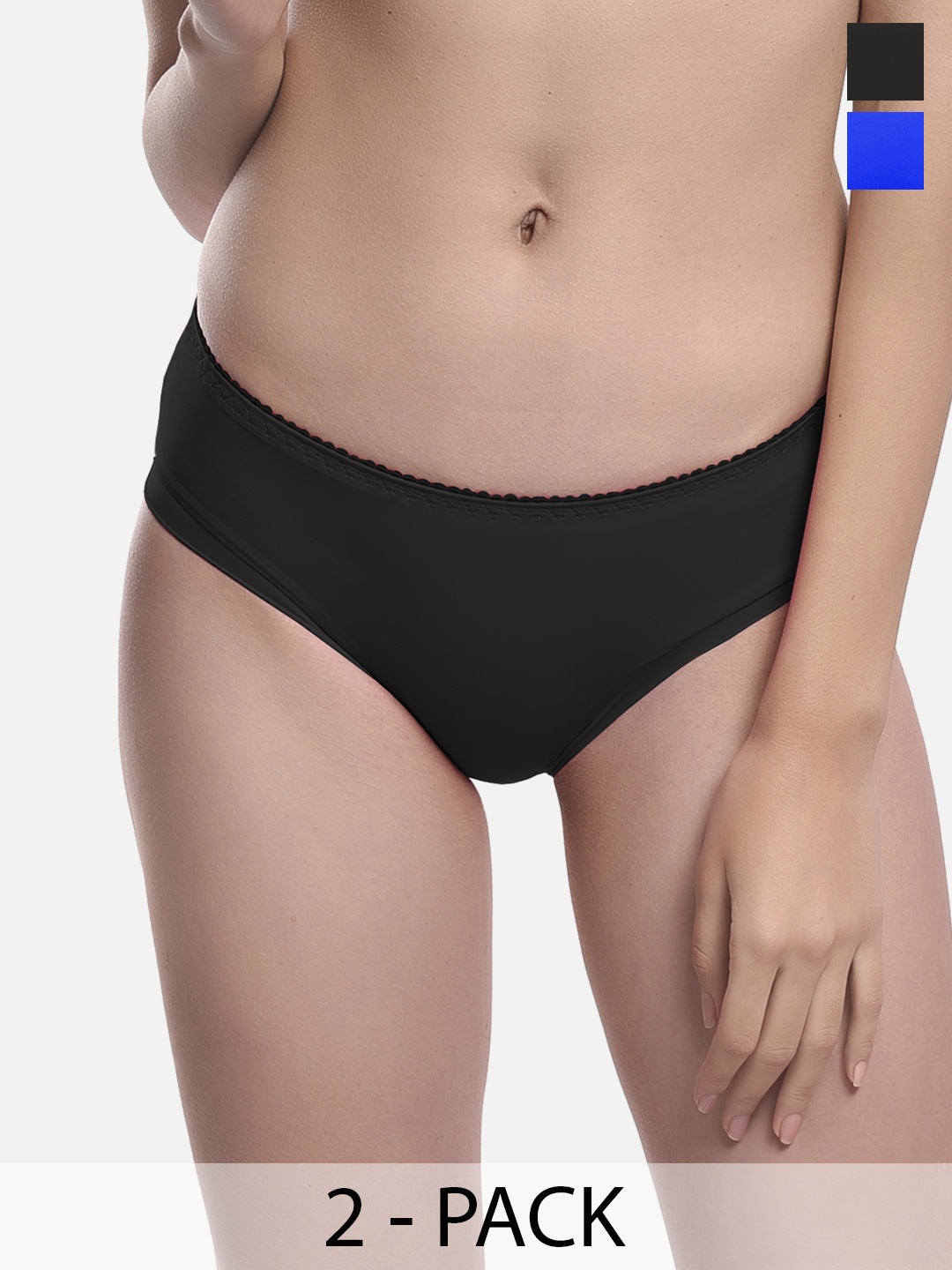 

StyFun Women Pack Of 2 Stretchable Seamless Hipster Briefs, Black