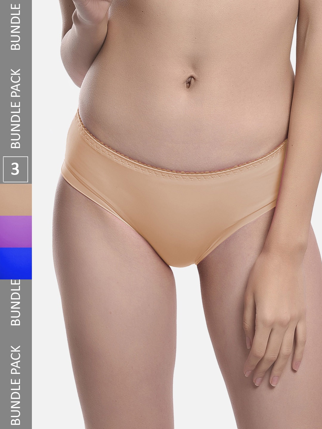 

StyFun Women Pack Of 3 Hipster Briefs LS_Chinki_Panty_BeigeBluePurple, Beige