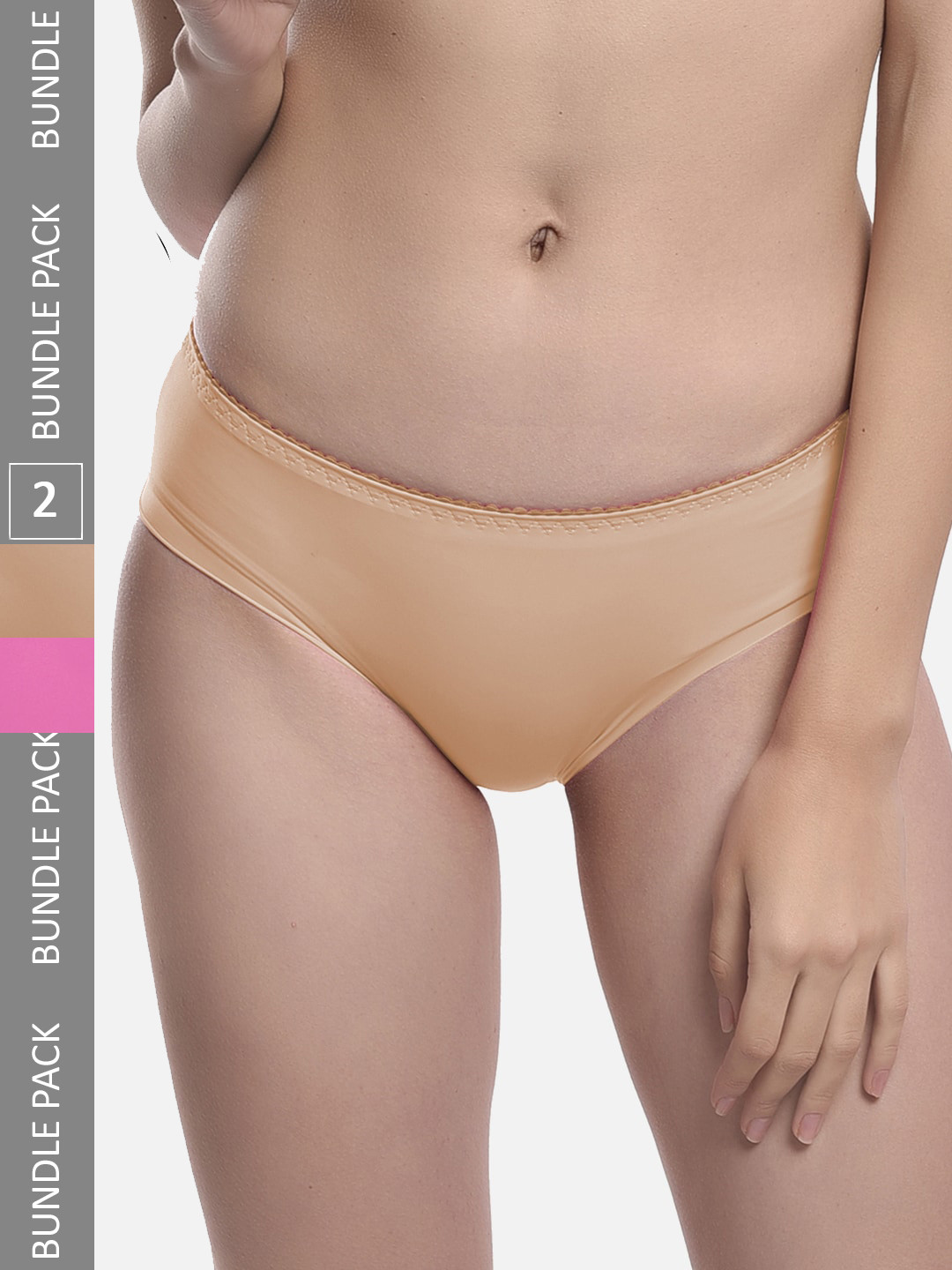 

StyFun Women Pack Of 2 Anti Microbial Hipster Briefs LS_Chinki_Panty_BeigePink, Beige