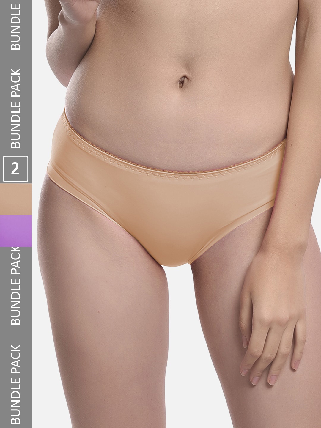 

StyFun Women Pack Of 2 Anti Microbial Hipster Briefs LS_Chinki_Panty_BeigePurple, Beige