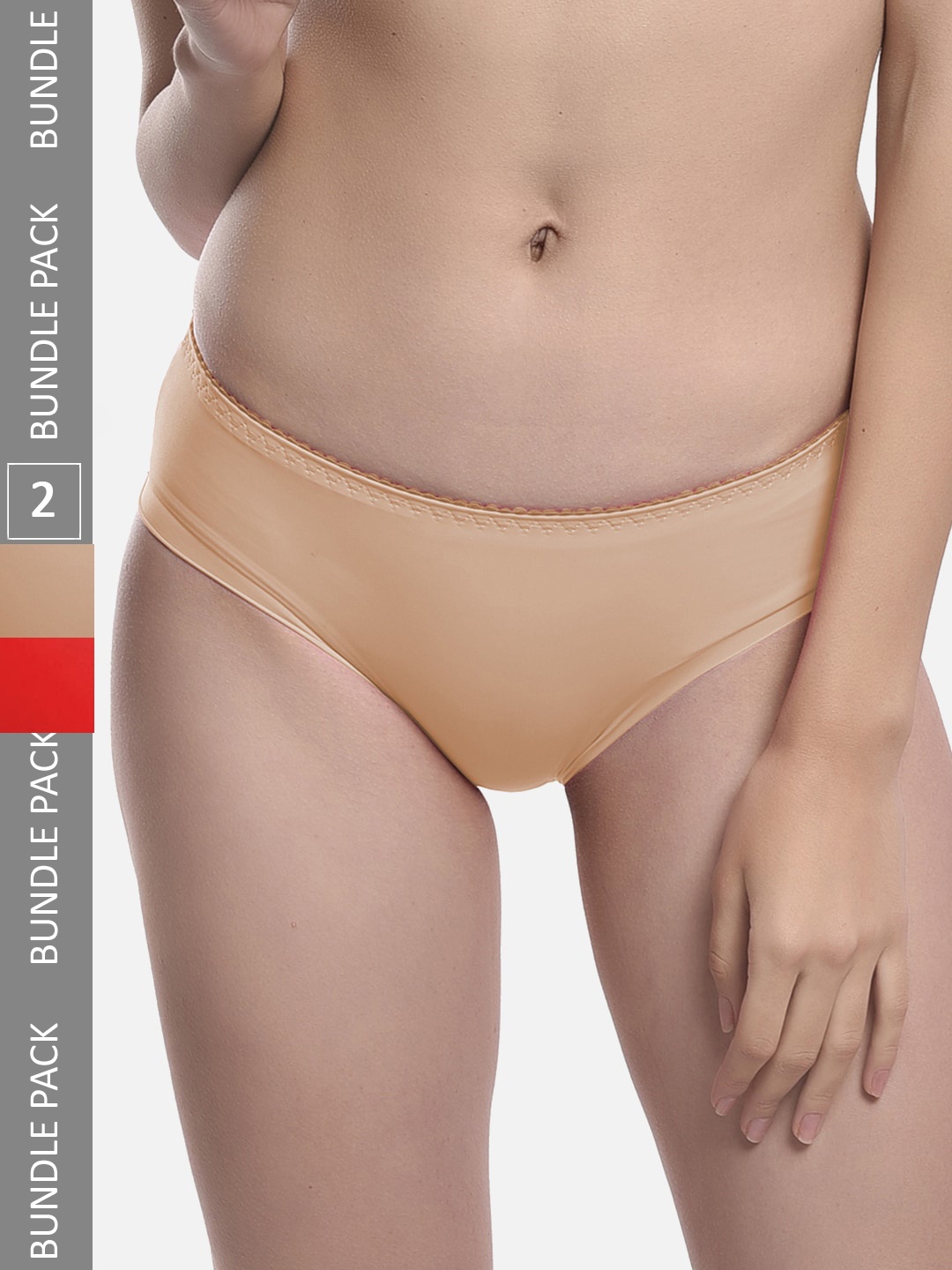 

StyFun Pack Of 2 Anti Microbial Hipster Briefs LS_Chinki_Panty_BeigeRed, Beige