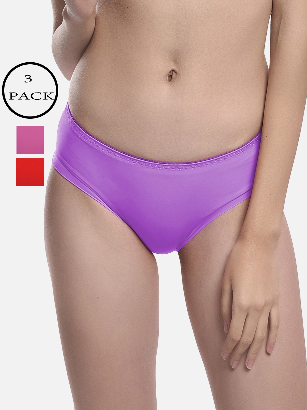 

StyFun Pack Of 3 Anti Microbial Hipster Briefs LS_Chinki_Panty_PurplePinkRed, Purple