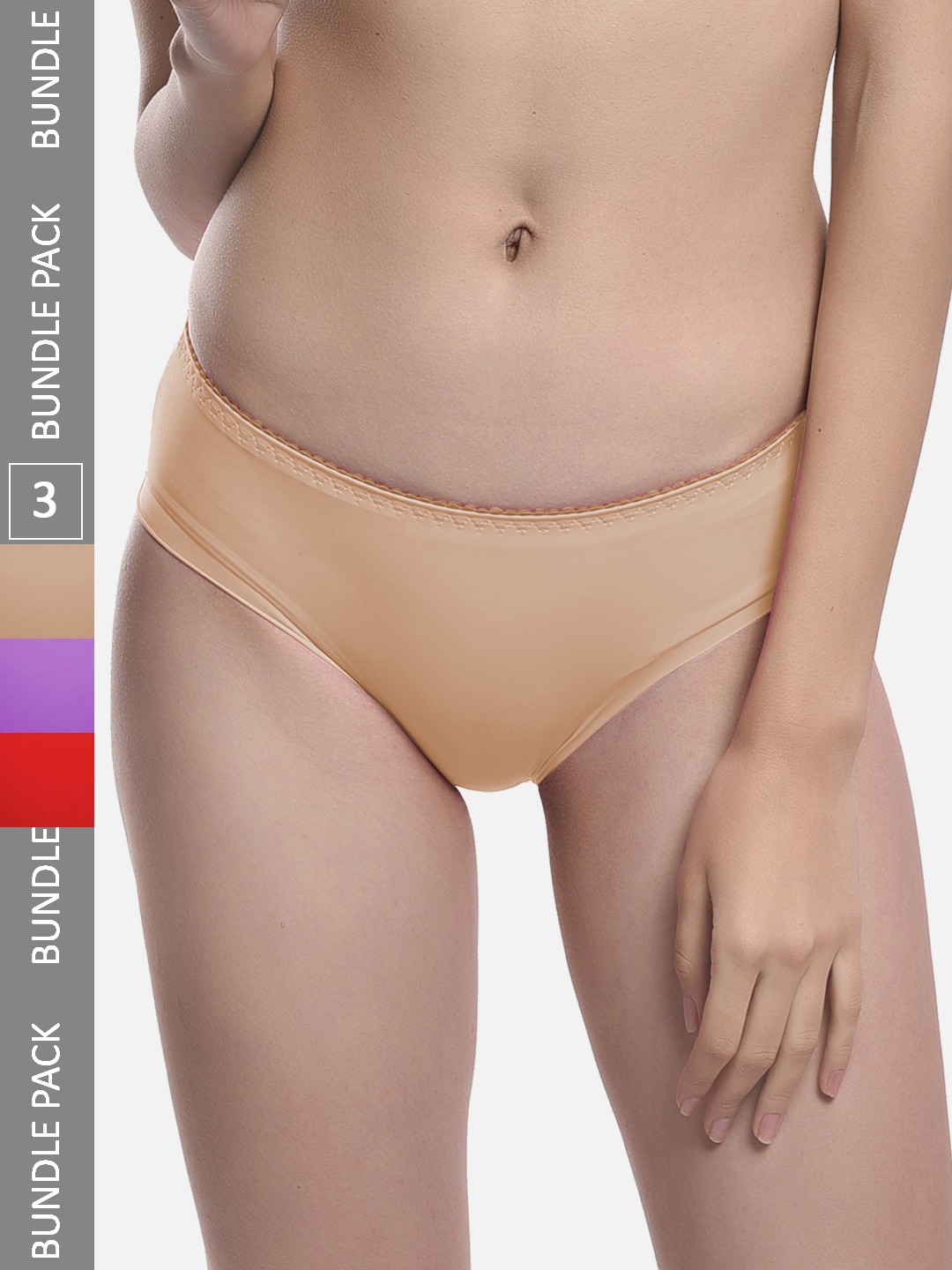 

StyFun Women Pack Of 3 Anti Microbial Hipster Briefs LS_Chinki_Panty_BeigePurpleRed, Beige