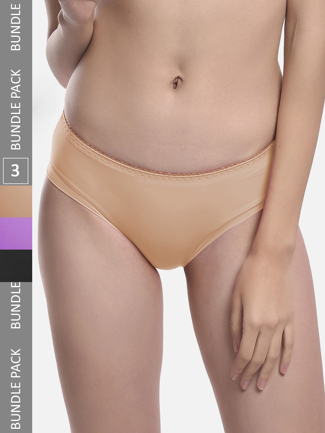 

StyFun Women Pack Of 3 Anti Microbial Hipster Briefs LS_Chinki_Panty_BeigeBlackPurple, Beige