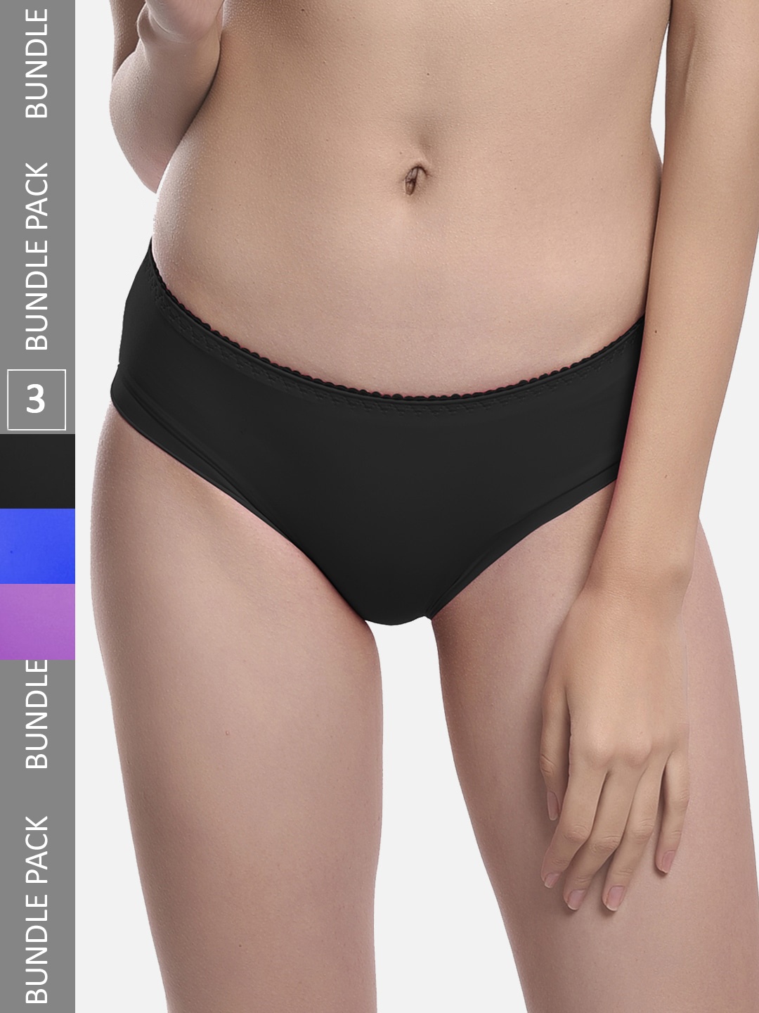 

StyFun Women Pack Of 3 Anti Microbial Lycra Hipster Briefs LS_Chinki_Panty_BlackBluePurple, Black