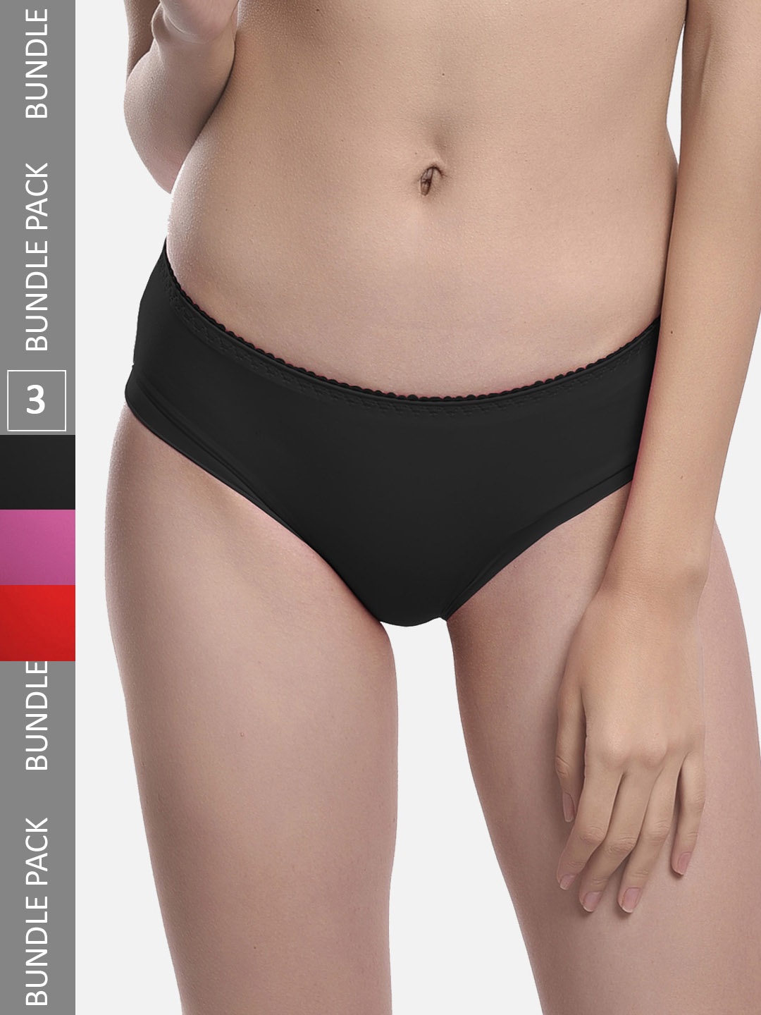 

StyFun Women Pack Of 3 Anti Microbial Hipster Briefs-LS_Chinki_Panty_BlackPinkRed, Black