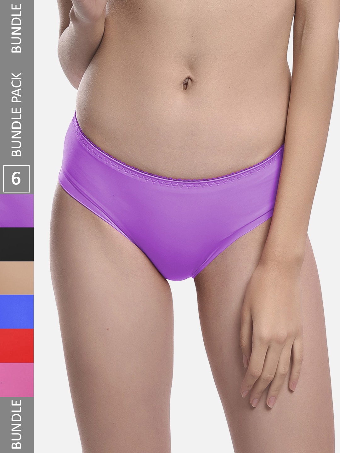 

StyFun Women Pack Of 6 Anti Microbial Stretchable Mid-Rise Hipster Briefs LS_Chinki_Panty, Purple