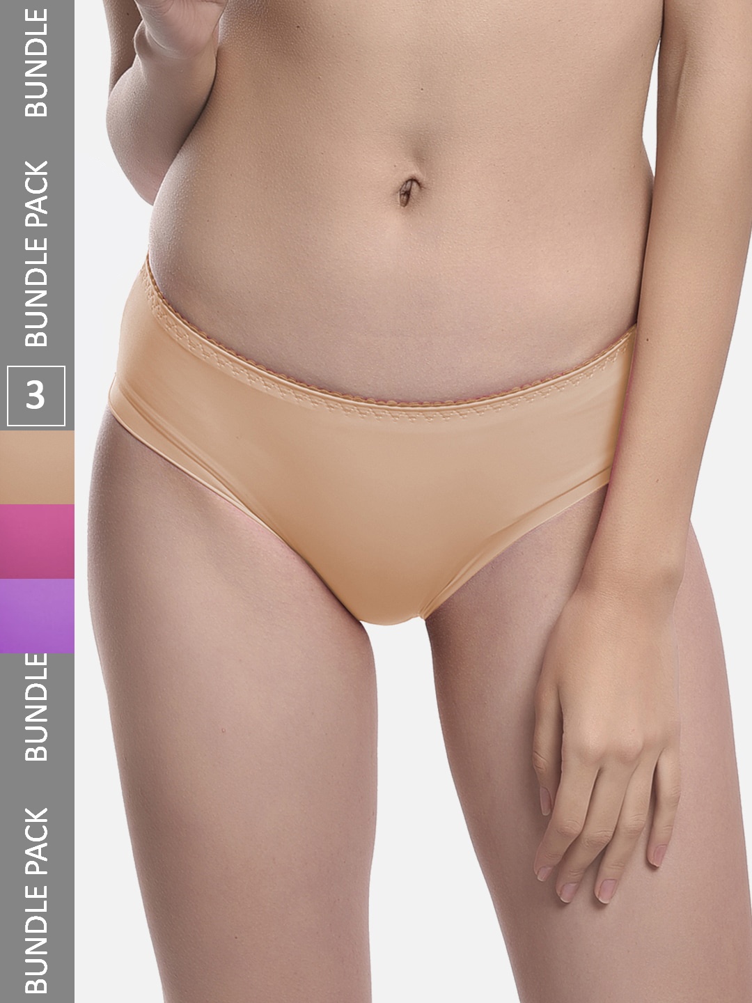 

StyFun Women Pack Of 3 Anti Microbial Lycra Hipster Briefs LS_Chinki_Panty_BeigePurplePink, Beige