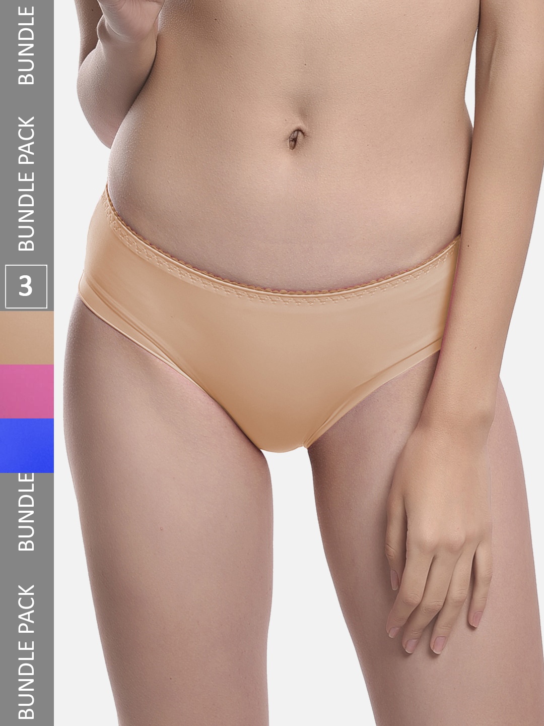 

StyFun Women Pack Of 3 Anti Microbial Lycra Hipster Briefs LS_Chinki_Panty_BeigeBluePink, Beige