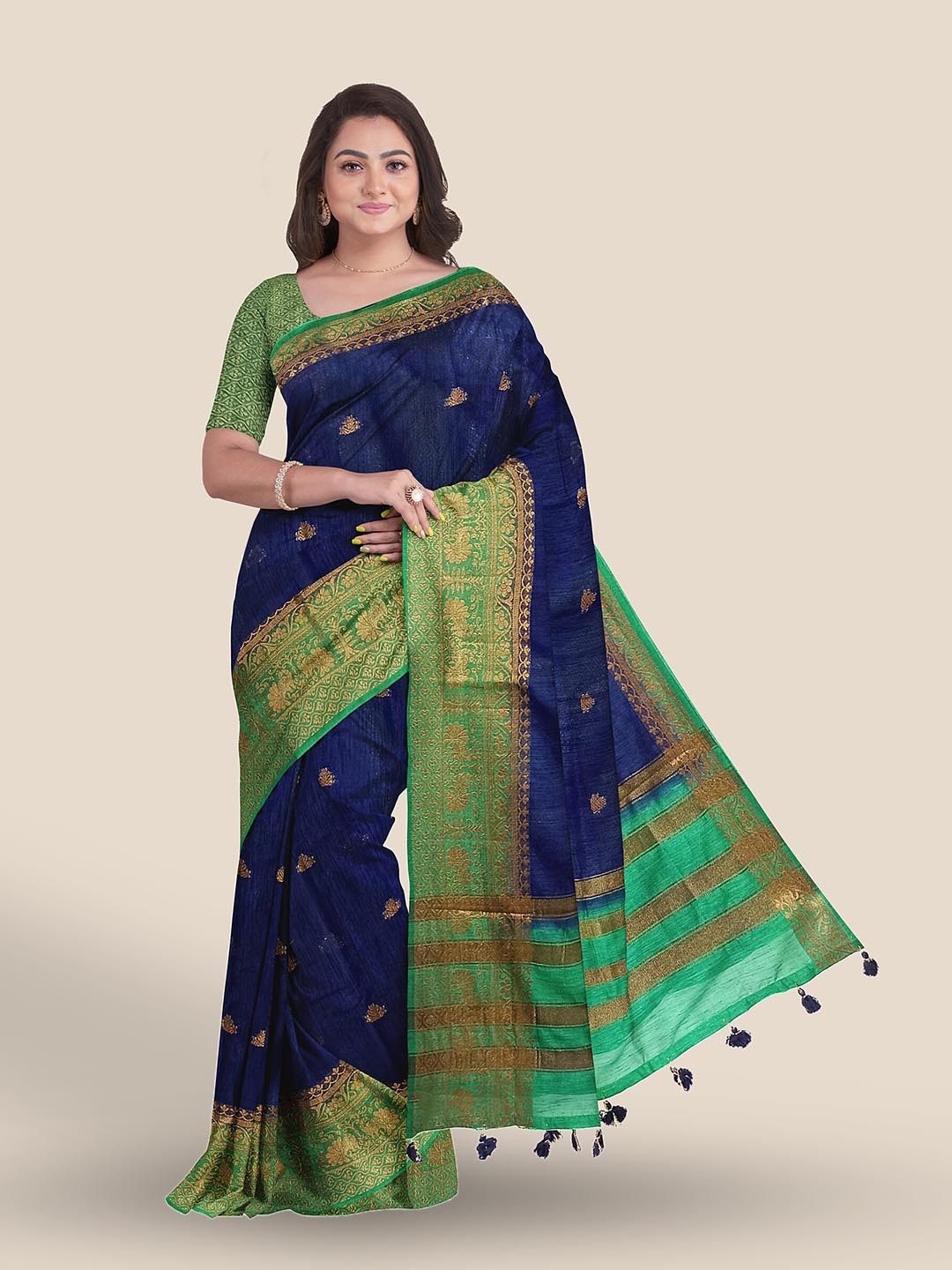 

The Chennai Silks Ethnic Motifs Woven Design Zari Banarasi Saree, Navy blue