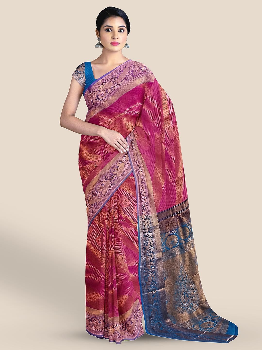 

The Chennai Silks Ethnic Motifs Woven Design Pure Silk Saree, Pink
