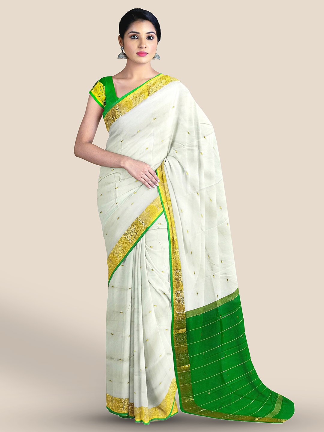 

The Chennai Silks Ethnic Motifs Woven Design Zari Art Silk Saree, Off white