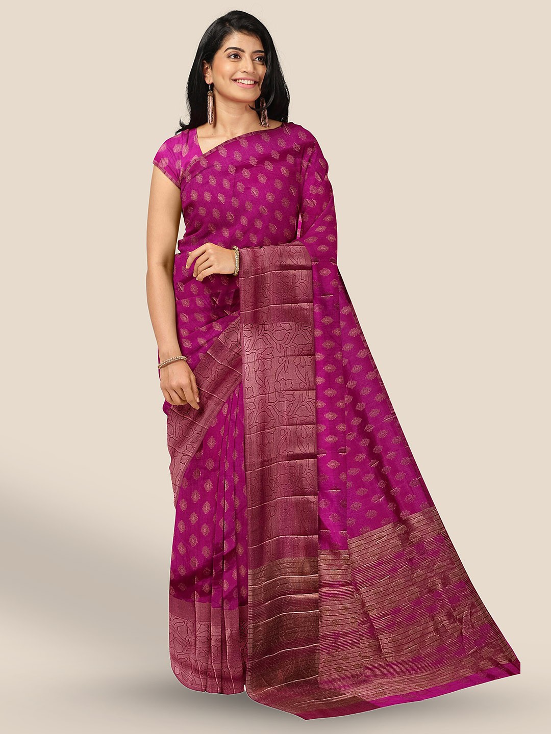 

The Chennai Silks Woven Design Zari Jute Cotton Saree, Pink