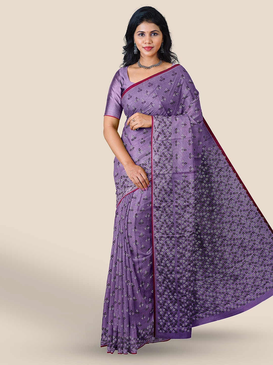 

The Chennai Silks Floral Printed Narayan Peth Saree, Lavender