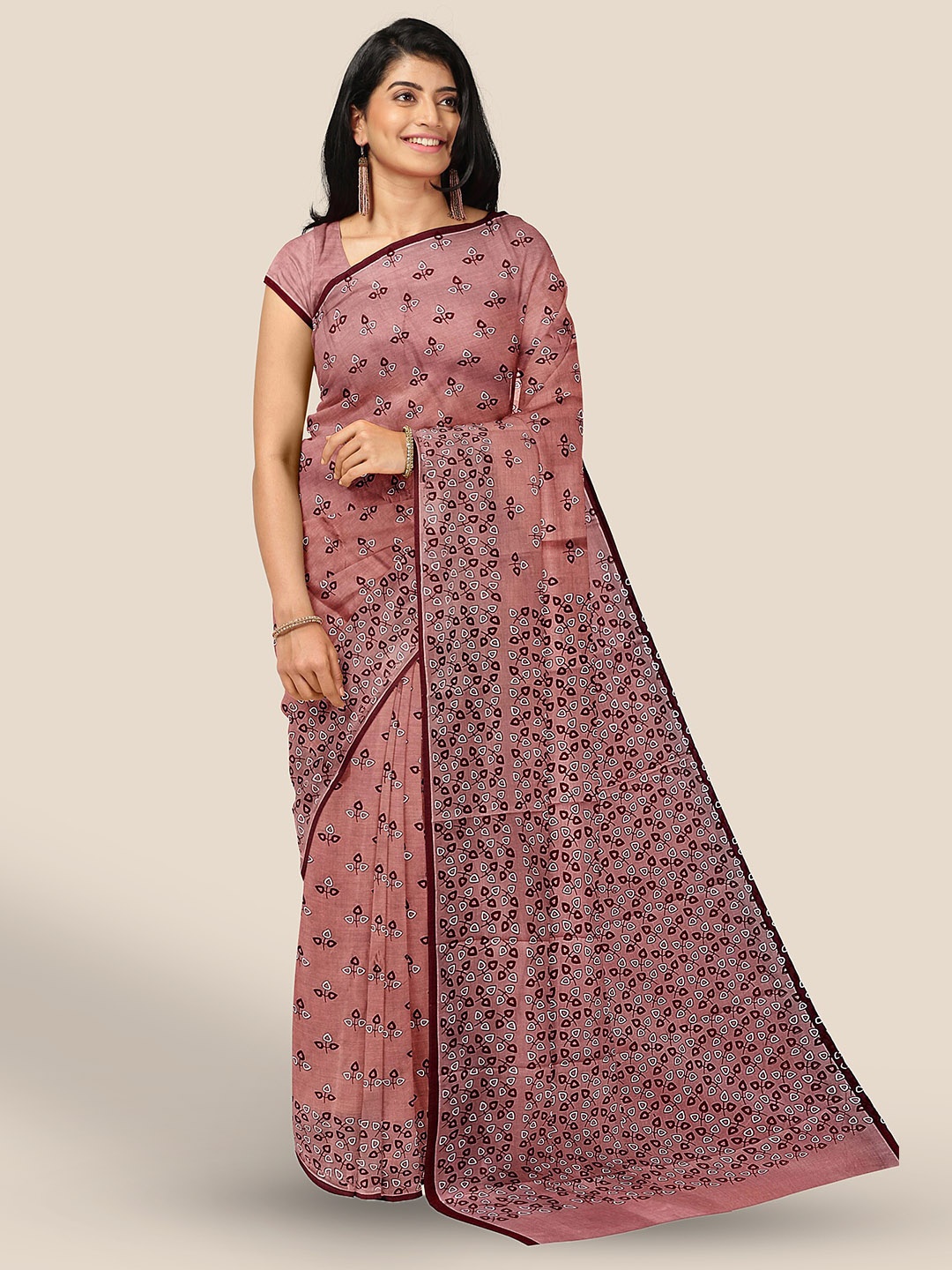 

The Chennai Silks Floral Printed Narayan Peth Saree, Peach