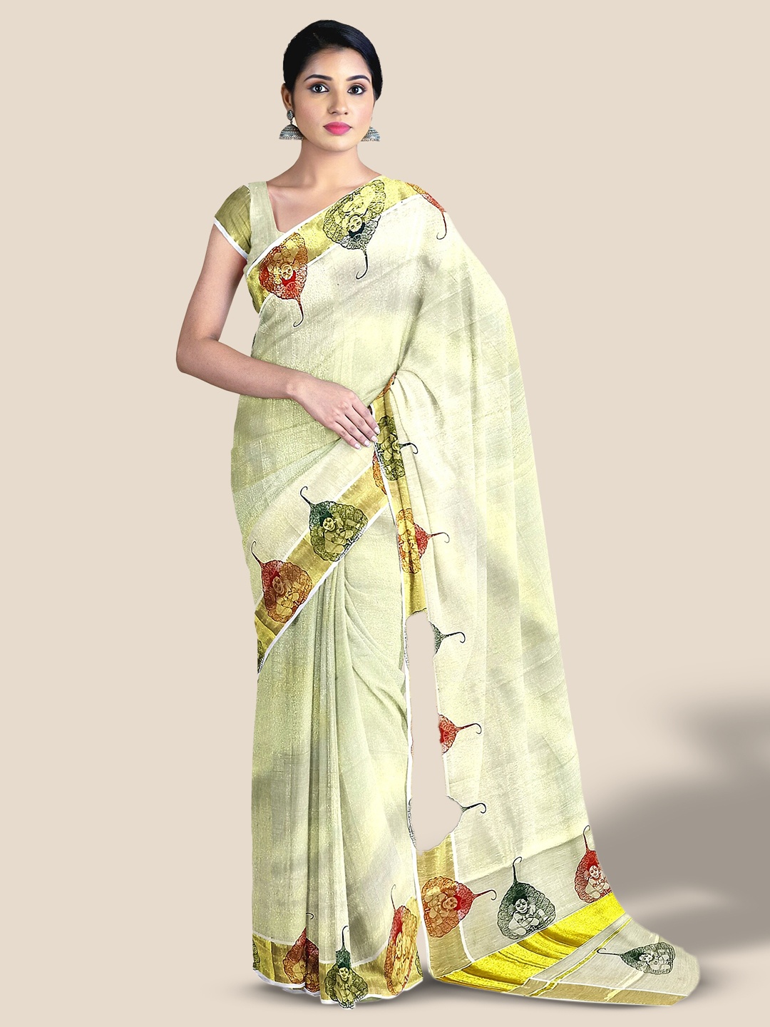 

The Chennai Silks Zari Pure Cotton Kasavu Saree, Off white