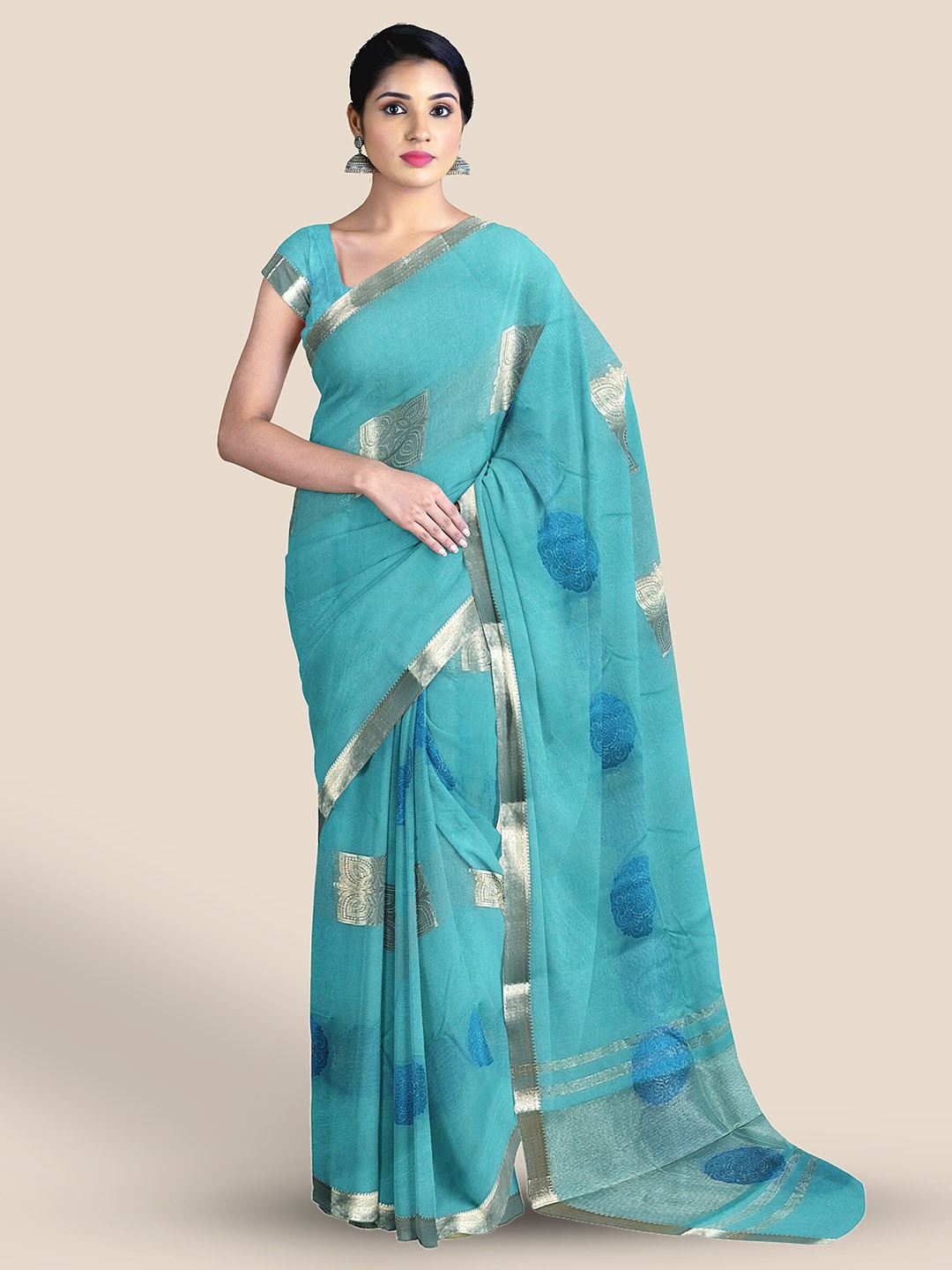 

The Chennai Silks Woven Design Zari Silk Cotton Maheshwari Saree, Blue