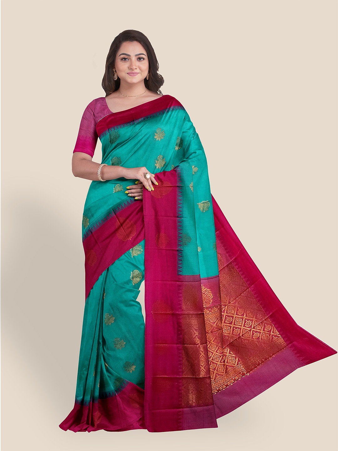 

The Chennai Silks Ethnic Motifs Woven Design Zari Maheshwari Saree, Green