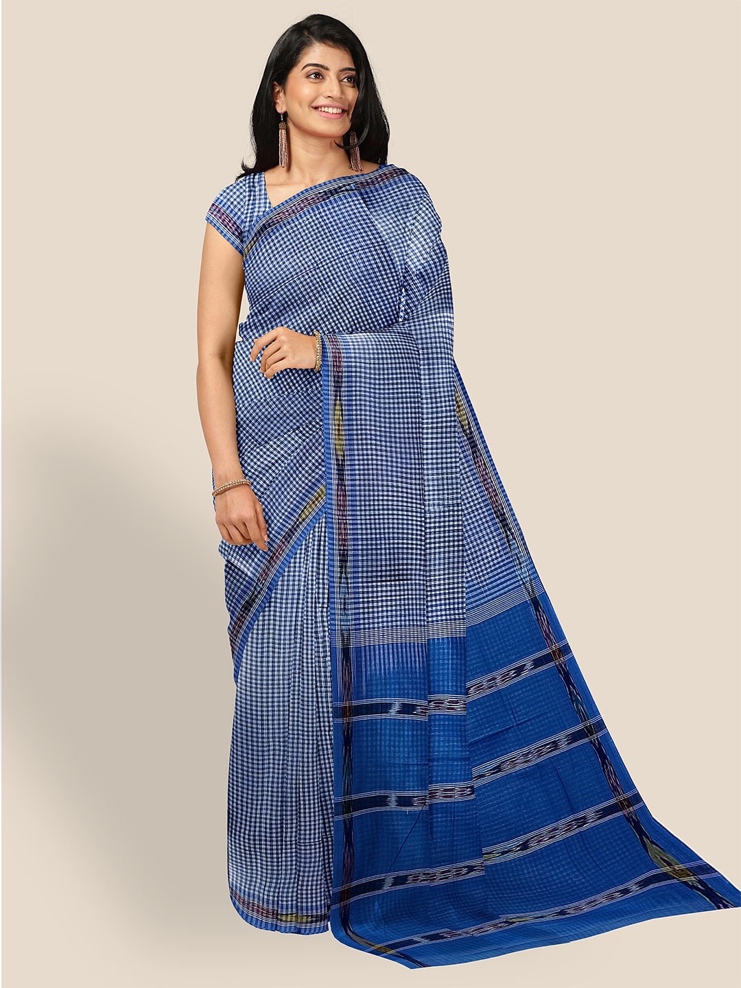 

The Chennai Silks Checked Pure Cotton Narayan Peth Saree, Blue