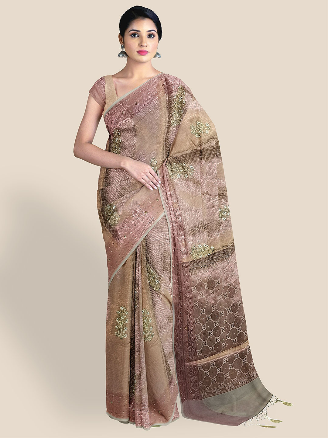 

The Chennai Silks Ethnic Motifs Woven Design Zari Art Silk Saree, Copper