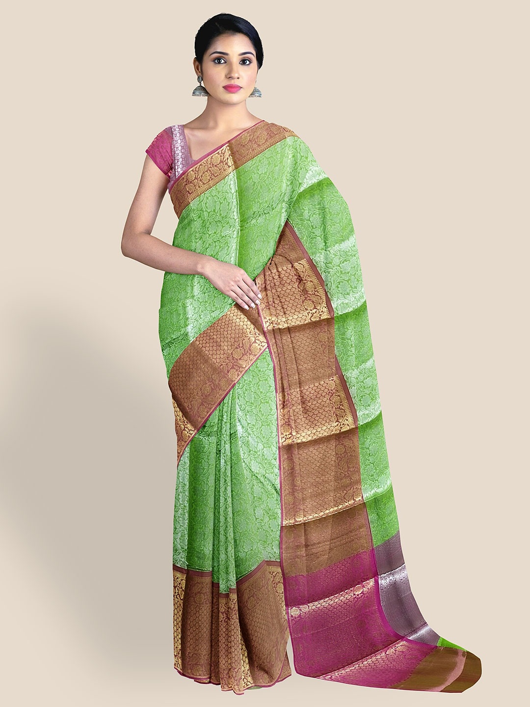 

The Chennai Silks Woven Design Zari Banarasi Saree, Green